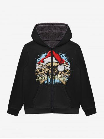 Sweat à Capuche Gothique Zippé Peinture Eclaboussée Chapeau de Noël Imprimées à Cordon en Laine pour Homme - BLACK - 6XL