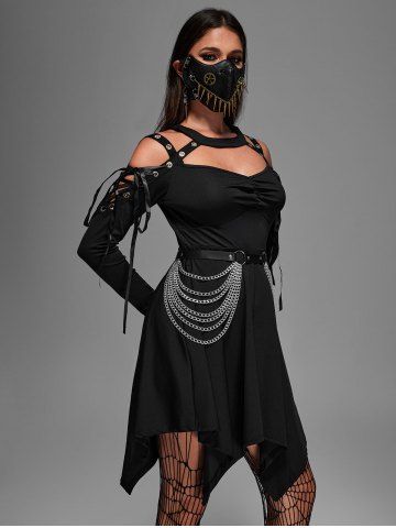 Gothic Choker Lace Up Cutout Handkerchief Dress