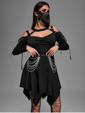 Gothic Choker Lace Up Cutout Handkerchief Dress