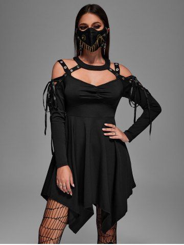 Gothic Choker Lace Up Cutout Handkerchief Dress