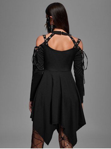Gothic Choker Lace Up Cutout Handkerchief Dress