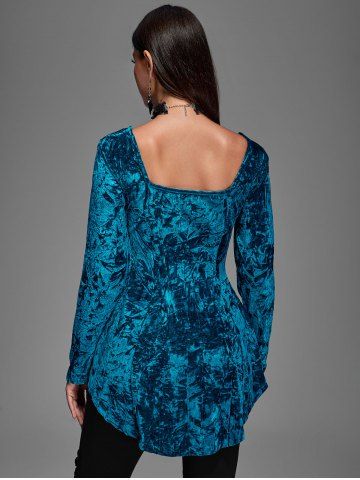 Gothic Crushed Velour Caged Strappy Cutout Zip Front High Low Top