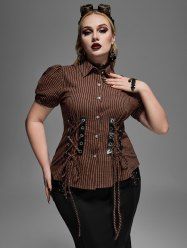 Gothic Striped Grommets Lace-up Shirt -  