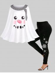 Christmas Snowman Scarf Printed Shawl Handkerchief Cape and Snowflake Print Leggings Plus Size Outfit -  