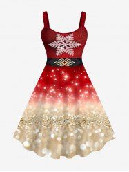 Robe de Soirée Brillante 3D Flocon de Neige de Noël Imprimé de Grande Taille à Paillettes - Rouge 3X