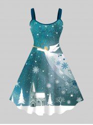 Renaissance Plus Size Christmas Tree Snowflake Castle Angel Stars Galaxy Print Ombre A Line Tank Dress -  