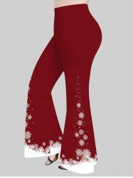 Plus Size Snowflake Print Christmas Pull On Flare Pants -  