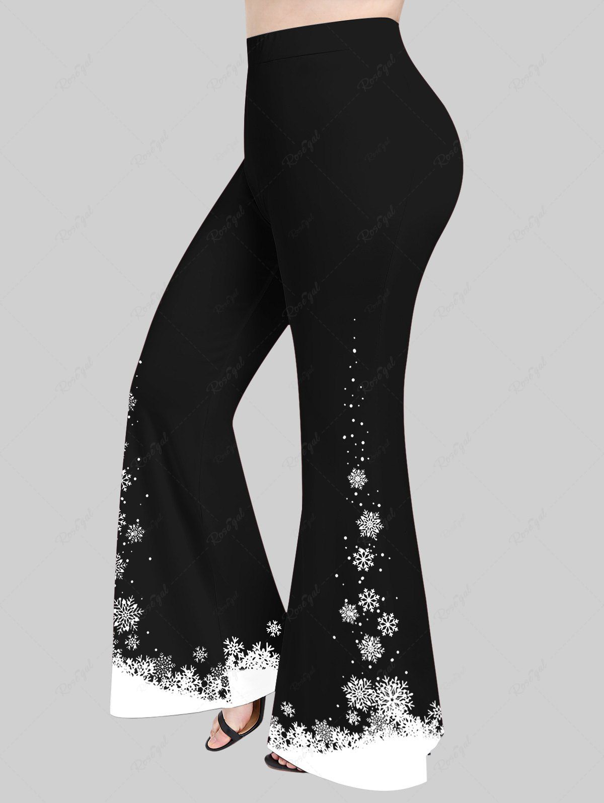 Fancy Plus Size Snowflake Print Christmas Pull On Flare Pants  