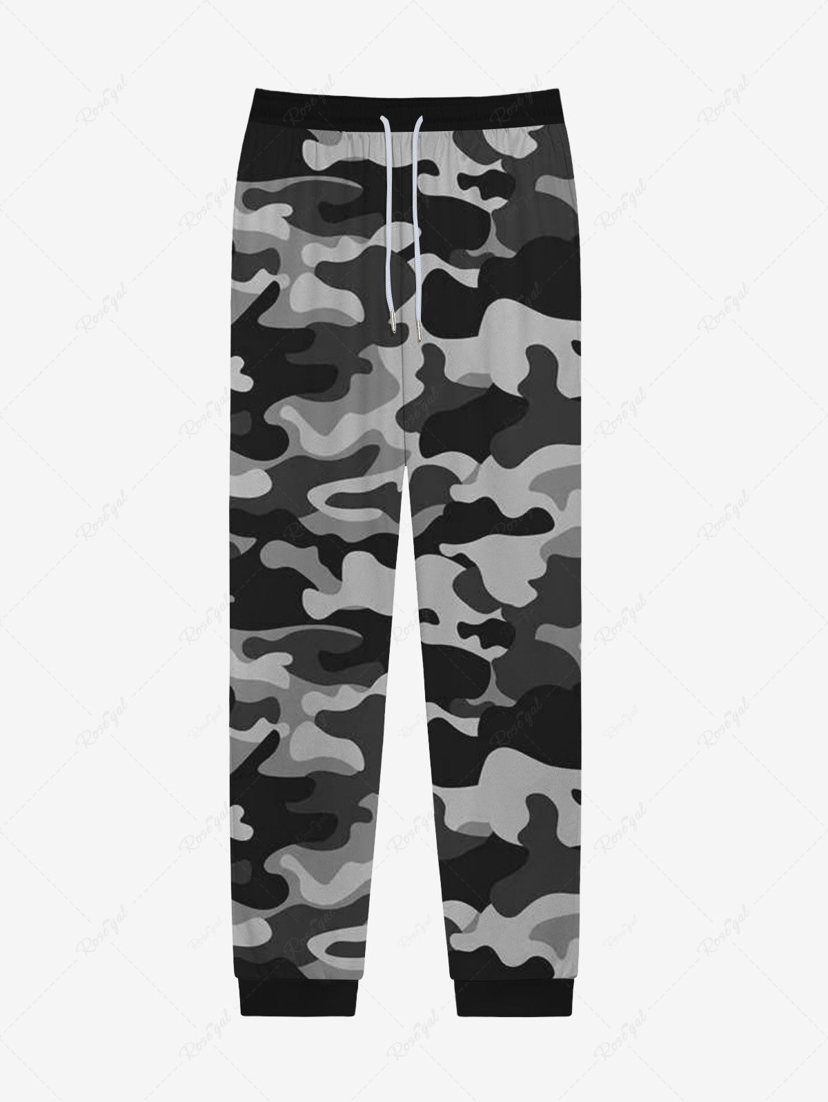 Pantalon de Survêtement Camouflage Gothique Imprimé avec Poche à Cordon Noir 3XL