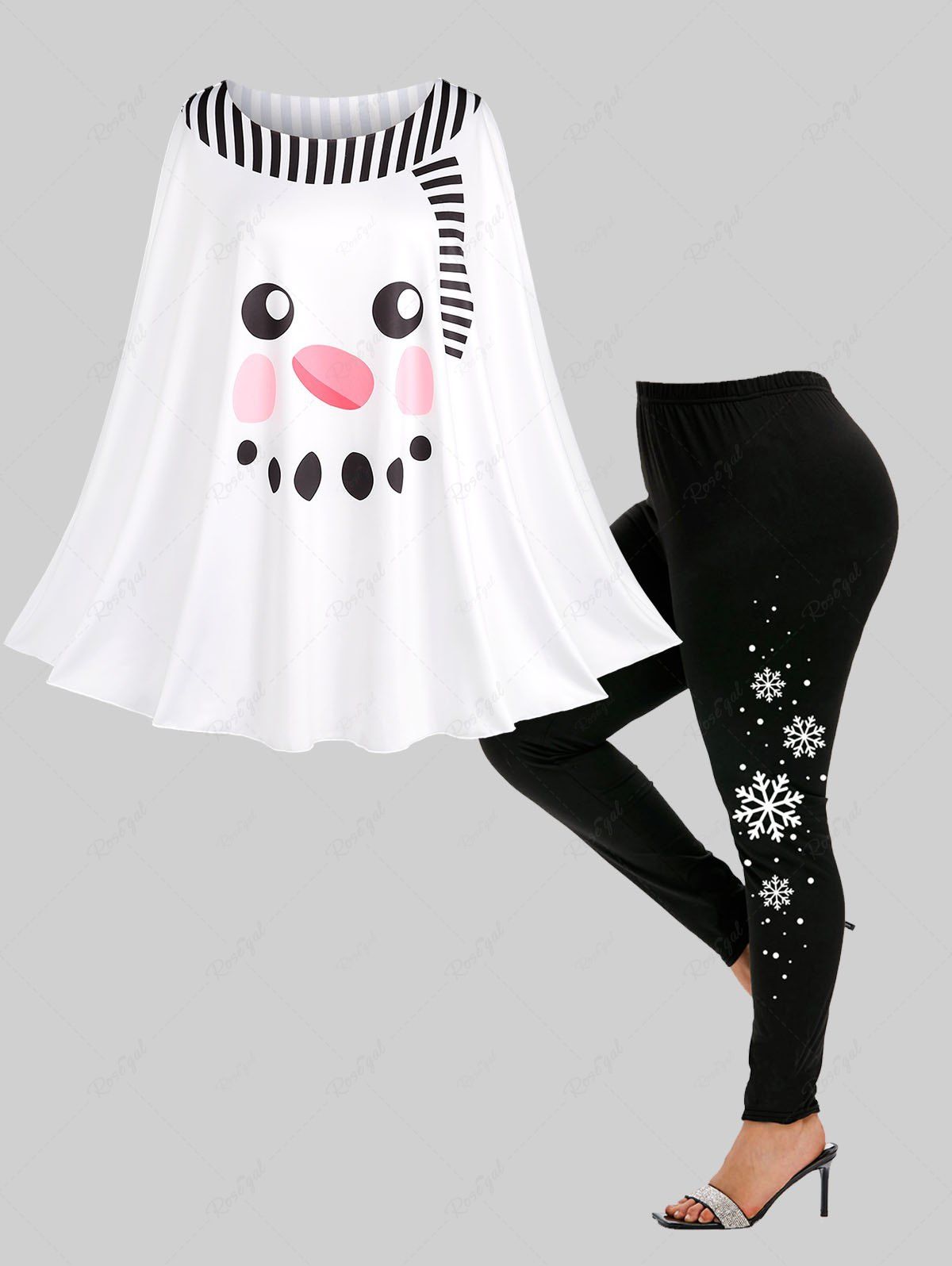 Shops Christmas Snowman Scarf Printed Shawl Handkerchief Cape and Snowflake Print Leggings Plus Size Outfit  