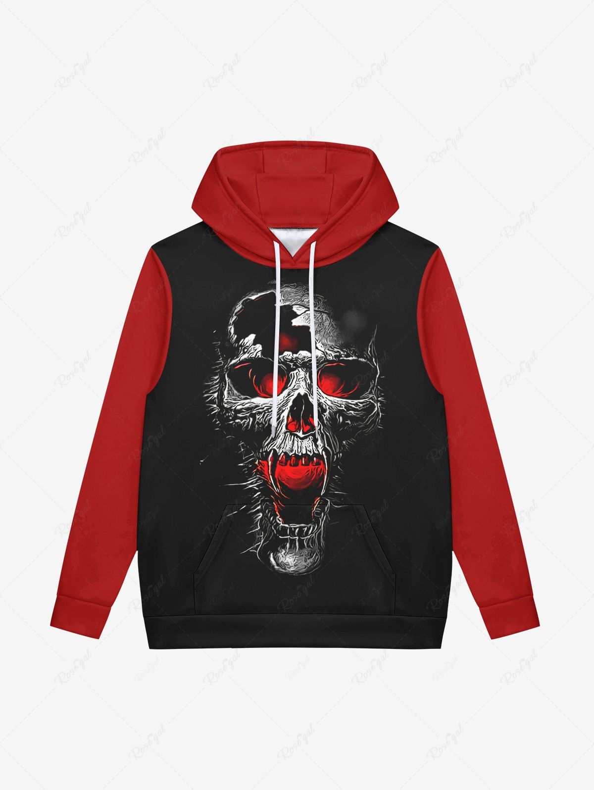 Shops Gothic Skull Flame Print Pockets Fleece Lining Drawstring Hoodie For Men  
