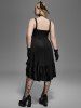 Plus Size Lace-trim Lace-up Layered Ruffled Cinched Ruched Sleeveless Midi Dress -  