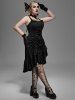 Plus Size Lace-trim Lace-up Layered Ruffled Cinched Ruched Sleeveless Midi Dress -  