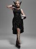Plus Size Lace-trim Lace-up Layered Ruffled Cinched Ruched Sleeveless Midi Dress -  