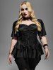 Gothic Lace-up Guipure Lace Panel Ruffle Silky Satin High Low Blouse -  