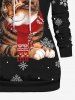 Plus Size 3D Cat Scarf Snowflake Printed Christmas Pocket Drawstring Pullover Hoodie and Leggings Outfit -  