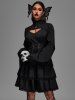 Gothic Lace-up Layered Ruched Floral Lace Trim Cutout Flare Sleeves Dress -  