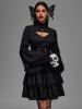 Gothic Lace-up Layered Ruched Floral Lace Trim Cutout Flare Sleeves Dress -  