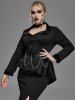 Gothic Lapel Collar Buttons High Low Ruffles Pleated Solid Coat -  