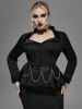 Gothic Lapel Collar Buttons High Low Ruffles Pleated Solid Coat -  