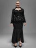 Gothic Lapel Collar Buttons High Low Ruffles Pleated Solid Coat -  
