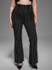 Gothic Zipper Striped PU Panel Buckle Rings Grommet Flare Pants -  