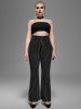 Gothic Zipper Striped PU Panel Buckle Rings Grommet Flare Pants -  