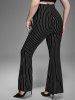 Gothic Zipper Striped PU Panel Buckle Rings Grommet Flare Pants -  