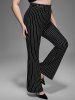 Gothic Zipper Striped PU Panel Buckle Rings Grommet Flare Pants -  