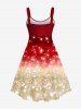 Plus Size Christmas Snowflake Buckle Belt Sparkling Sequin Glitter 3D Print Tank Party Dress -  
