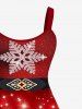 Plus Size Christmas Snowflake Buckle Belt Sparkling Sequin Glitter 3D Print Tank Party Dress - Rouge 6X