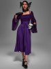 Plus Size Medieval Renaissance Ruched Two Tone Mesh Sleeves A Line Midi Belt Dress -  
