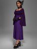 Plus Size Medieval Renaissance Ruched Two Tone Mesh Sleeves A Line Midi Belt Dress -  