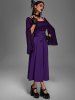 Plus Size Medieval Renaissance Ruched Two Tone Mesh Sleeves A Line Midi Belt Dress -  