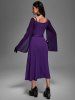 Plus Size Medieval Renaissance Ruched Two Tone Mesh Sleeves A Line Midi Belt Dress -  