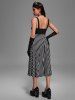 Gothic Lace Trim Zipper Buckle Lace-up Striped Patchwork Dress -  