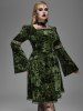 Gothic Lace Trim Lace-up Bell Sleeves Velvet Dress -  