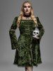 Gothic Lace Trim Lace-up Bell Sleeves Velvet Dress -  