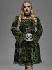 Gothic Lace Trim Lace-up Bell Sleeves Velvet Dress -  