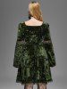 Gothic Lace Trim Lace-up Bell Sleeves Velvet Dress -  