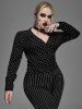 Blouse Gothique avec Nœud Papillon à Col V à Volants - Noir 1X | US 14-16