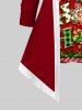 Plus Size Glitter Christmas Wreath Bell Snowflake Letters Candy Contrast Piping Print 2 in 1 Patchwork Long Sleeves T-shirt -  