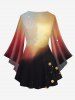 T-shirt Croisé Ombré Sapin de Noël et Galaxie Imprimés de Grande Taille à Paillettes - café 5X