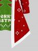 Plus Size 3D Heart Striped Christmas Tree Letters Ribbed Print Asymmetric Patchwork 2 in 1 Long Sleeves T-shirt - Rouge 1X