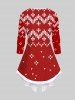 Plus Size 3D Heart Striped Christmas Tree Letters Ribbed Print Asymmetric Patchwork 2 in 1 Long Sleeves T-shirt - Rouge 2X