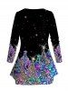 Plus Size Christmas Sparkly Tree 3D Print V Neck T-shirt -  