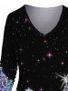 Plus Size Christmas Sparkly Tree 3D Print V Neck T-shirt -  