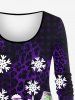 Plus Size Christmas Snowman Snowflake Plaid Leopard Printed Long Sleeve T-shirt -  