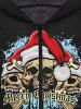 Gothic Christmas Hat Skulls Paint Splatter Print Zip Up Pockets Fleece Lining Drawstring Hoodie For Men -  