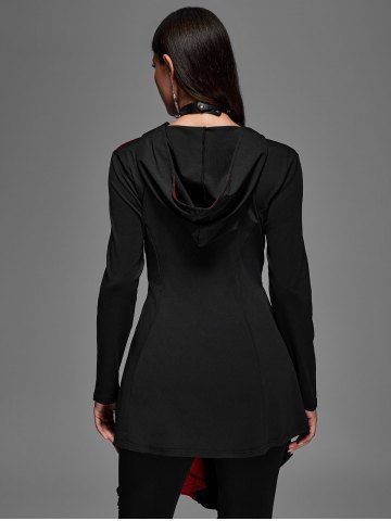 Hooded Lace Up Grommets Colorblock Gothic Coat